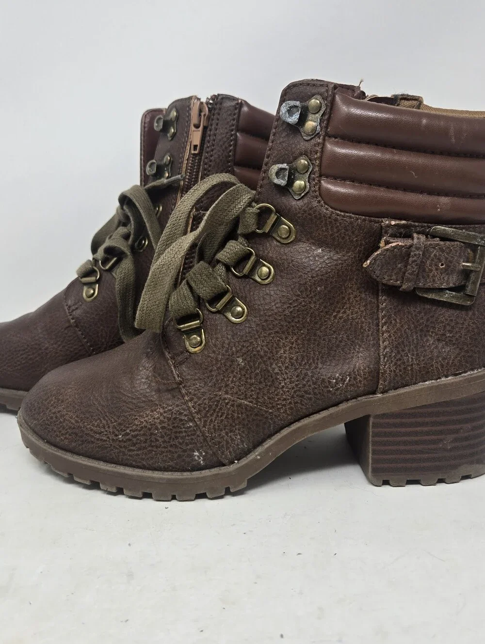 MIA Girl Brown Leather Lace Up Block Heel Combat Boots Girls Size 3M